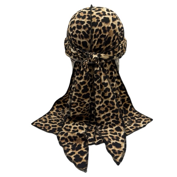 Animal Print Jersey Durag Long Tail Head Scarf Head Cap Cheetah Stretch Wave - Picture 2 of 12